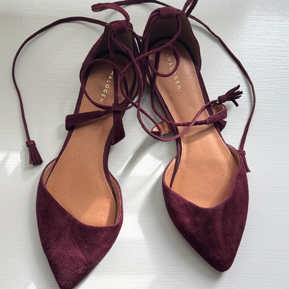 Halogen Women's Dark Burgundy Suede Lace-Up Flats